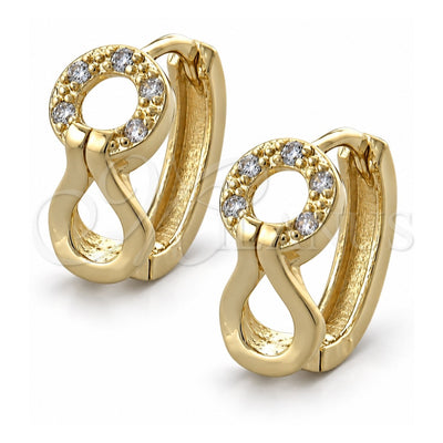 Oro Laminado Huggie Hoop, Gold Filled Style with White Micro Pave, Polished, Golden Finish, 02.155.0025