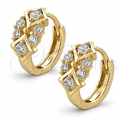Oro Laminado Huggie Hoop, Gold Filled Style with White Cubic Zirconia, Polished, Golden Finish, 02.155.0028