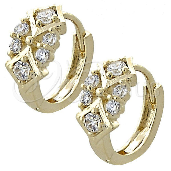 Oro Laminado Huggie Hoop, Gold Filled Style with White Cubic Zirconia, Polished, Golden Finish, 02.155.0028