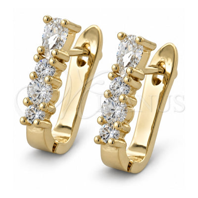 Oro Laminado Huggie Hoop, Gold Filled Style with White Cubic Zirconia, Polished, Golden Finish, 02.155.0054