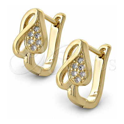 Oro Laminado Huggie Hoop, Gold Filled Style Heart Design, with White Micro Pave, Polished, Golden Finish, 02.155.0024