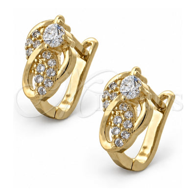 Oro Laminado Huggie Hoop, Gold Filled Style with White Micro Pave and White Cubic Zirconia, Polished, Golden Finish, 02.155.0022