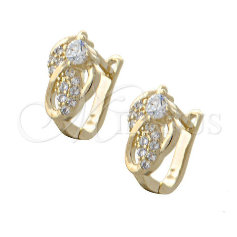 Oro Laminado Huggie Hoop, Gold Filled Style with White Micro Pave and White Cubic Zirconia, Polished, Golden Finish, 02.155.0022