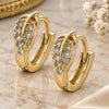 Oro Laminado Huggie Hoop, Gold Filled Style Leaf Design, with White Cubic Zirconia, Polished, Golden Finish, 02.155.0050