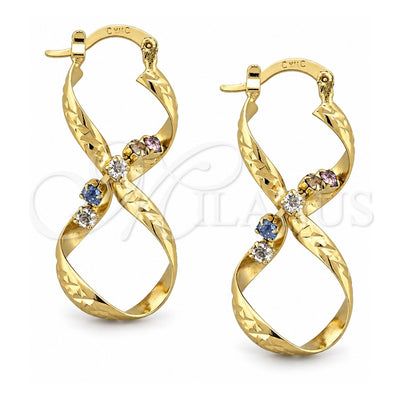 Oro Laminado Medium Hoop, Gold Filled Style with Multicolor Cubic Zirconia, Diamond Cutting Finish, Golden Finish, 5.141.016.1