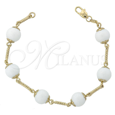 Oro Laminado Fancy Bracelet, Gold Filled Style Ball Design, with White Opal, Polished, Golden Finish for wholesale, main product view