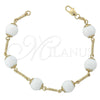 Oro Laminado Fancy Bracelet, Gold Filled Style Ball Design, with White Opal, Polished, Golden Finish, 03.63.1158.07 (8 Inches Length)