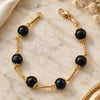 Oro Laminado Fancy Bracelet, Gold Filled Style Ball Design, with Black Opal, Diamond Cutting Finish, Golden Finish, 03.63.1159.07 (8 Inches Length)