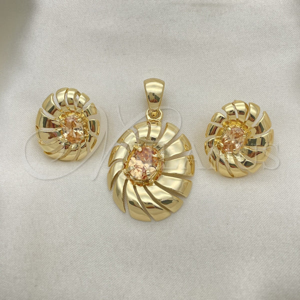 Oro Laminado Earring and Pendant Adult Set, Gold Filled Style with Orange Cubic Zirconia, Polished, Golden Finish, 5.046.004.2