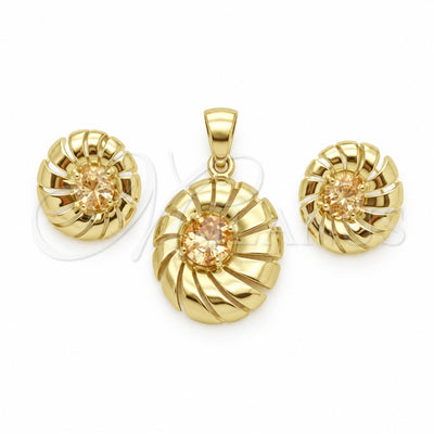 Oro Laminado Earring and Pendant Adult Set, Gold Filled Style with Orange Cubic Zirconia, Polished, Golden for wholesale, main product view