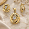 Oro Laminado Earring and Pendant Adult Set, Gold Filled Style with White Cubic Zirconia, Polished, Golden Finish, 5.046.004.3