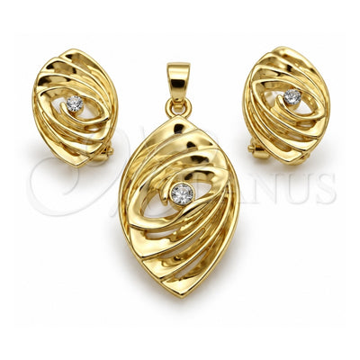 Oro Laminado Earring and Pendant Adult Set, Gold Filled Style with White Crystal, Polished, Golden Finish, 10.59.0096