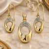 Oro Laminado Earring and Pendant Adult Set, Gold Filled Style with White Crystal, Polished, Golden Finish, 10.59.0107