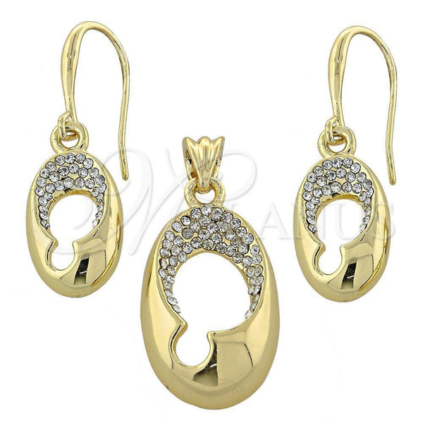 Oro Laminado Earring and Pendant Adult Set, Gold Filled Style with White Crystal, Polished, Golden Finish, 10.59.0107