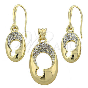 Oro Laminado Earring and Pendant Adult Set, Gold Filled Style with White Crystal, Polished, Golden Finish, 10.59.0107