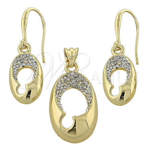 Oro Laminado Earring and Pendant Adult Set, Gold Filled Style with White Crystal, Polished, Golden Finish, 10.59.0107