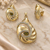 Oro Laminado Earring and Pendant Adult Set, Gold Filled Style with White Crystal, Polished, Golden Finish, 10.59.0093