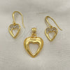 Oro Laminado Earring and Pendant Adult Set, Gold Filled Style Heart Design, with White Crystal, Polished, Golden Finish, 10.59.0109