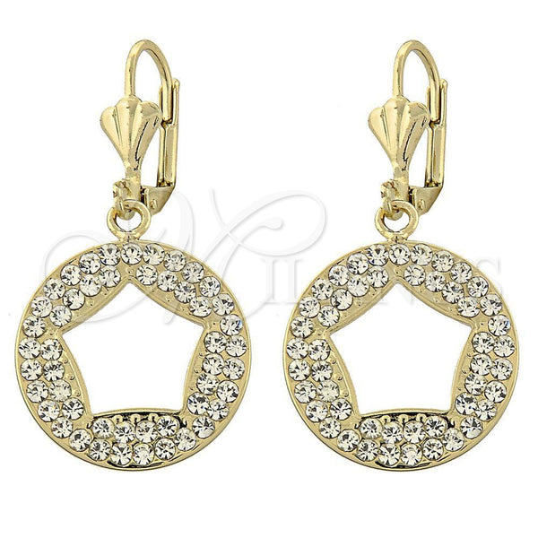 Oro Laminado Dangle Earring, Gold Filled Style with White Crystal, Polished, Golden Finish, 02.59.0021