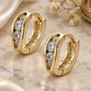 Oro Laminado Huggie Hoop, Gold Filled Style Filigree Design, with White Cubic Zirconia, Polished, Golden Finish, 02.97.0104