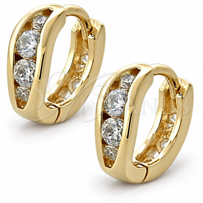 Oro Laminado Huggie Hoop, Gold Filled Style Filigree Design, with White Cubic Zirconia, Polished, Golden Finish, 02.97.0104