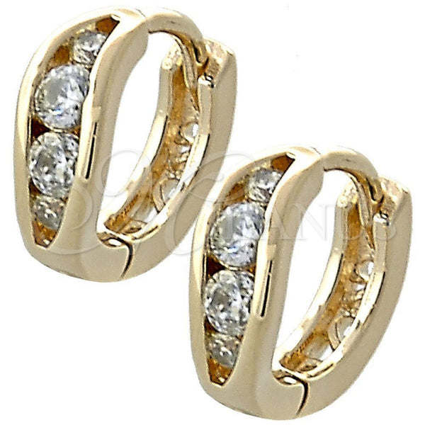 Oro Laminado Huggie Hoop, Gold Filled Style Filigree Design, with White Cubic Zirconia, Polished, Golden Finish, 02.97.0104