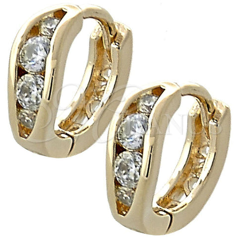 Oro Laminado Huggie Hoop, Gold Filled Style Filigree Design, with White Cubic Zirconia, Polished, Golden Finish, 02.97.0104