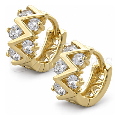 Oro Laminado Huggie Hoop, Gold Filled Style with White Cubic Zirconia, Polished, Golden Finish, 02.97.0097