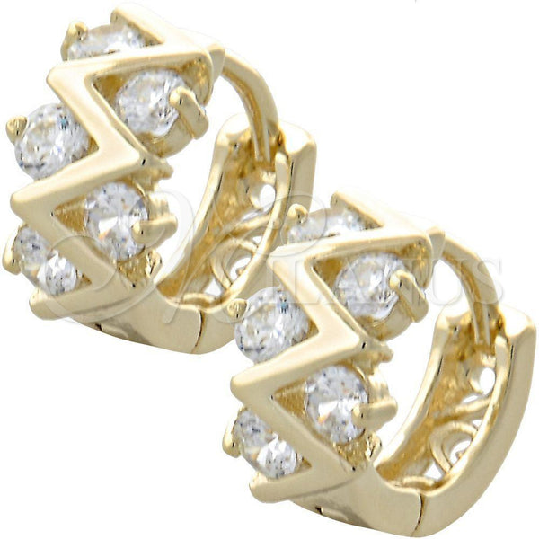 Oro Laminado Huggie Hoop, Gold Filled Style with White Cubic Zirconia, Polished, Golden Finish, 02.97.0097