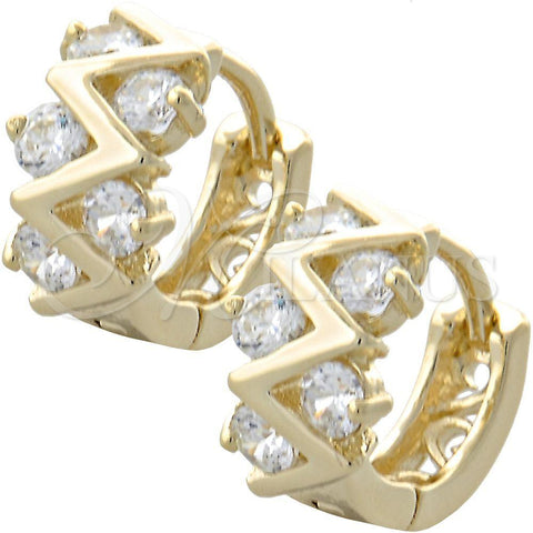 Oro Laminado Huggie Hoop, Gold Filled Style with White Cubic Zirconia, Polished, Golden Finish, 02.97.0097
