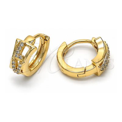 Oro Laminado Huggie Hoop, Gold Filled Style with White Micro Pave, Polished, Golden Finish, 02.122.0055