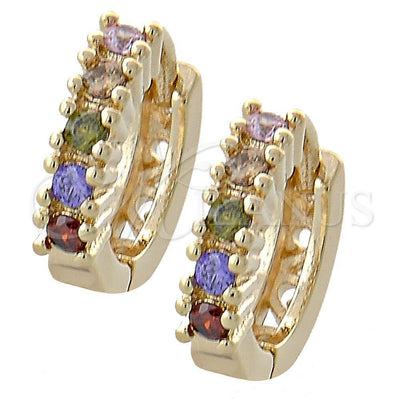 Oro Laminado Huggie Hoop, Gold Filled Style with Multicolor Cubic Zirconia, Polished, Golden Finish, 02.97.0112 for wholesale, main product view