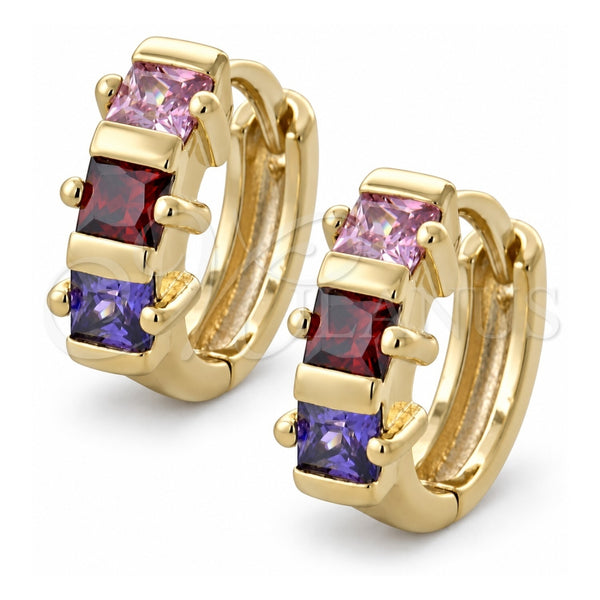 Oro Laminado Huggie Hoop, Gold Filled Style with Multicolor Cubic Zirconia, Polished, Golden Finish, 02.97.0113