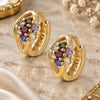 Oro Laminado Huggie Hoop, Gold Filled Style Flower Design, with Multicolor Cubic Zirconia, Polished, Golden Finish, 02.97.0093.1