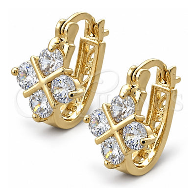 Oro Laminado Small Hoop, Gold Filled Style with White Cubic Zirconia, Polished, Golden Finish, 02.97.0085
