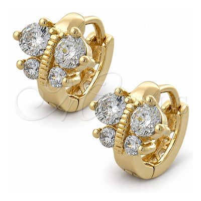 Oro Laminado Huggie Hoop, Gold Filled Style Butterfly Design, with White Cubic Zirconia, Polished, Golden Finish, 02.97.0098