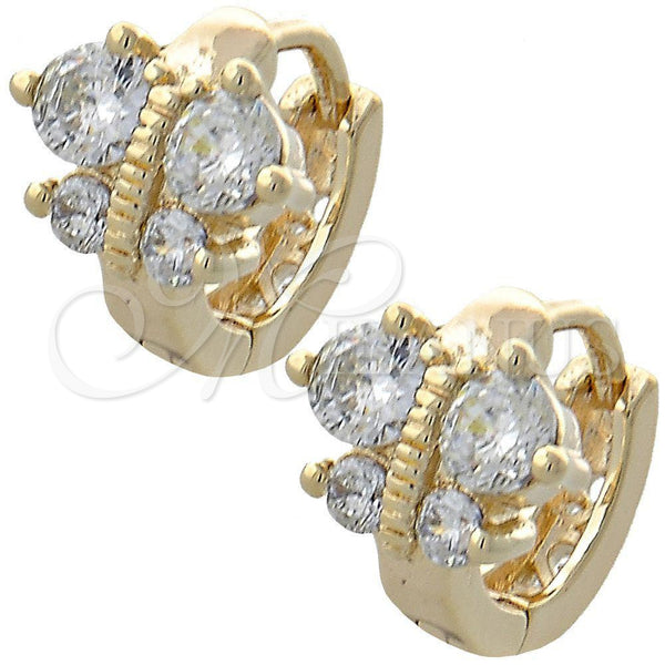Oro Laminado Huggie Hoop, Gold Filled Style Butterfly Design, with White Cubic Zirconia, Polished, Golden Finish, 02.97.0098