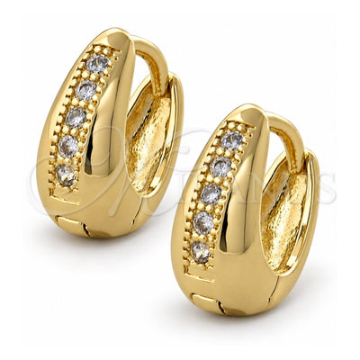 Oro Laminado Huggie Hoop, Gold Filled Style with White Cubic Zirconia, Polished, Golden Finish, 02.97.0096