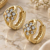 Oro Laminado Huggie Hoop, Gold Filled Style Flower Design, with White Cubic Zirconia, Polished, Golden Finish, 02.97.0093