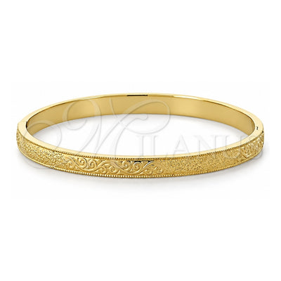 Oro Laminado Individual Bangle, Gold Filled Style Leaf Design, Diamond Cutting Finish, Golden Finish, 07.156.0038 (03 MM Thickness, Size 5 (2.50 Diameter))
