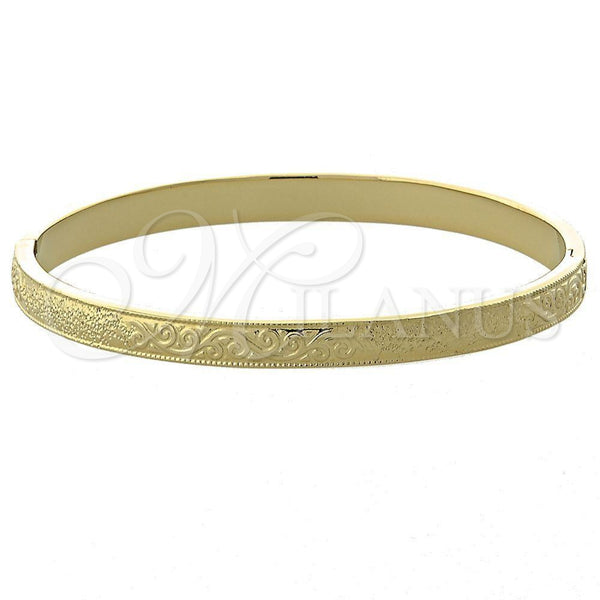 Oro Laminado Individual Bangle, Gold Filled Style Leaf Design, Diamond Cutting Finish, Golden Finish, 07.156.0038 (03 MM Thickness, Size 5 (2.50 Diameter))