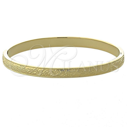 Oro Laminado Individual Bangle, Gold Filled Style Leaf Design, Diamond Cutting Finish, Golden Finish, 07.156.0038 (03 MM Thickness, Size 5 (2.50 Diameter))