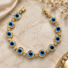 Oro Laminado Fancy Bracelet, Gold Filled Style Evil Eye Design, with White Cubic Zirconia, Blue Resin Finish, Golden Finish, 03.151.0002 (7 Inches Length)