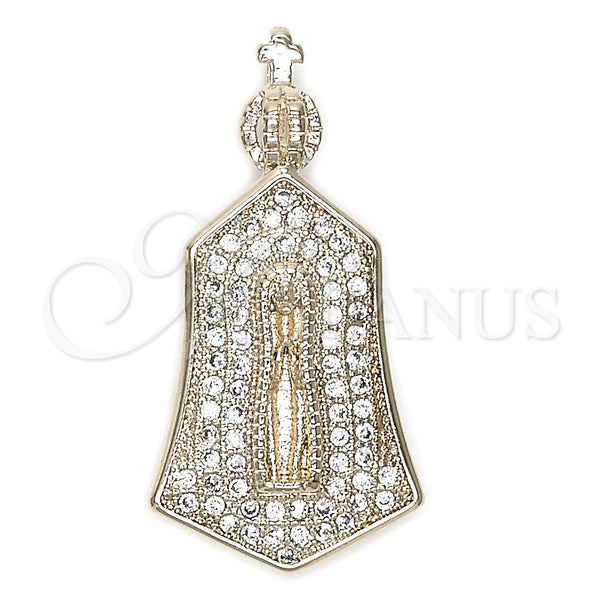 Oro Laminado Religious Pendant, Gold Filled Style Hand of God Design, with White Micro Pave, Polished, Golden Finish, 05.156.0026