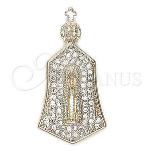 Oro Laminado Religious Pendant, Gold Filled Style Hand of God Design, with White Micro Pave, Polished, Golden Finish, 05.156.0026