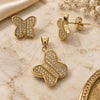 Oro Laminado Earring and Pendant Adult Set, Gold Filled Style Butterfly Design, with White Micro Pave, Polished, Golden Finish, 10.166.0003