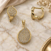 Oro Laminado Earring and Pendant Adult Set, Gold Filled Style Teardrop Design, with White Micro Pave, Polished, Golden Finish, 10.166.0004