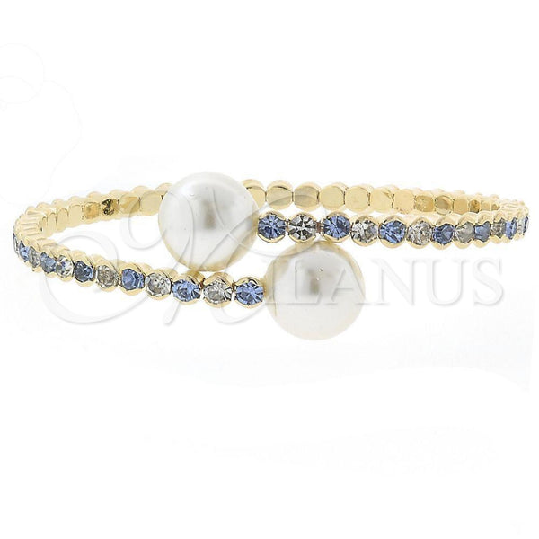 Oro Laminado Individual Bangle, Gold Filled Style Ball Design, with Multicolor Crystal and White Pearl, Polished, Golden Finish, 07.63.0144 (03 MM Thickness, One size fits all)