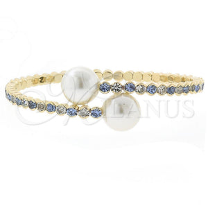 Oro Laminado Individual Bangle, Gold Filled Style Ball Design, with Multicolor Crystal and White Pearl, Polished, Golden Finish, 07.63.0144 (03 MM Thickness, One size fits all)