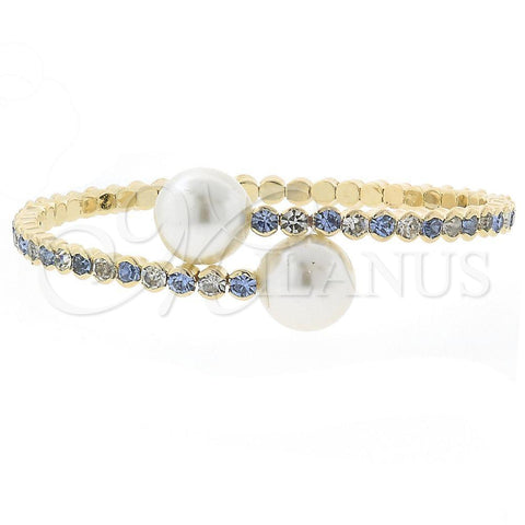 Oro Laminado Individual Bangle, Gold Filled Style Ball Design, with Multicolor Crystal and White Pearl, Polished, Golden Finish, 07.63.0144 (03 MM Thickness, One size fits all)